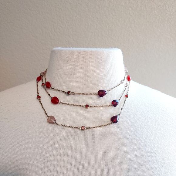 None Jewelry - Red Beaded Layered Necklace